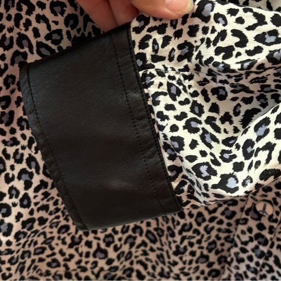 John Lennon thrashed Dress Shirt Leopard Print Faux Leather Trim Rocker Shirt - Picture 6 of 14